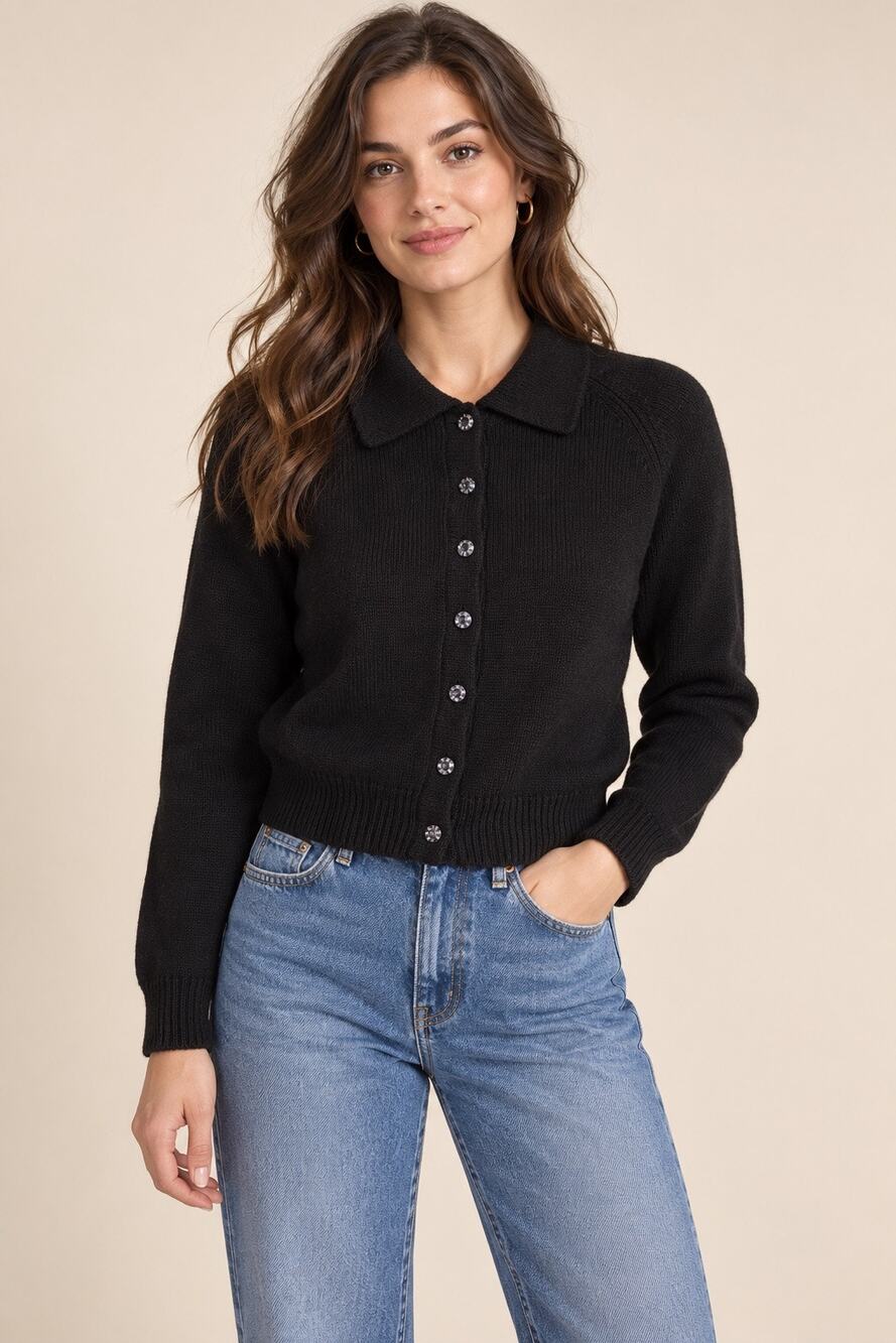 Vintage Pendleton Black 100% Virgin Wool Jeweled Button Cardigan Size 38